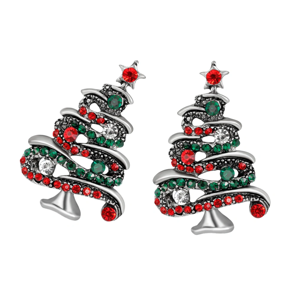 2Pcs Creative Christmas Themed Brestpin Fashion Cshristmas Tree Shaped Breastpins Dress Ornaments(Silver)