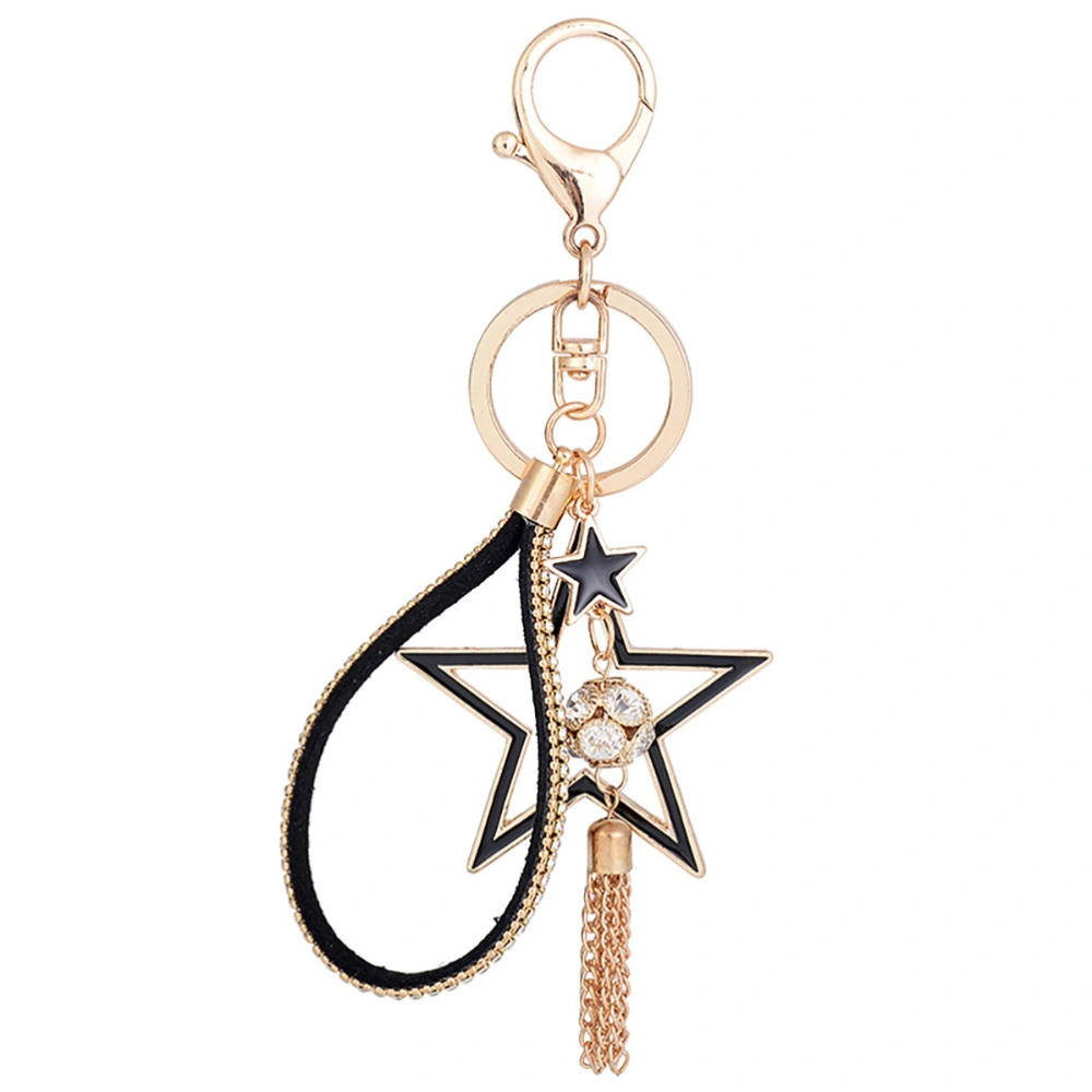 Glitter Crystal Rhinestone Star Tassel Pendant Keychain Car Handbag Keyring (Black)