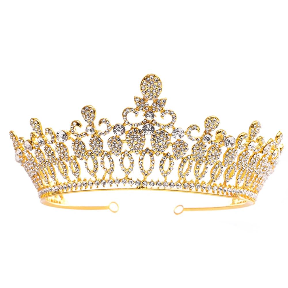 1pc Baroque Style Large Crown Vintage Alloy Rhinestone Inlaid Hair for Women Lady (Golden)