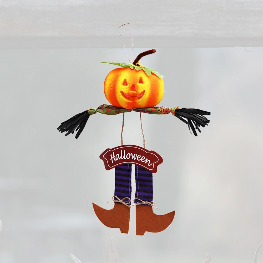 Pumpkin Head Scarecrow Design Doorplate Decorative Door Hanging Pendant for Halloween Party Decoration (Purple Pants)