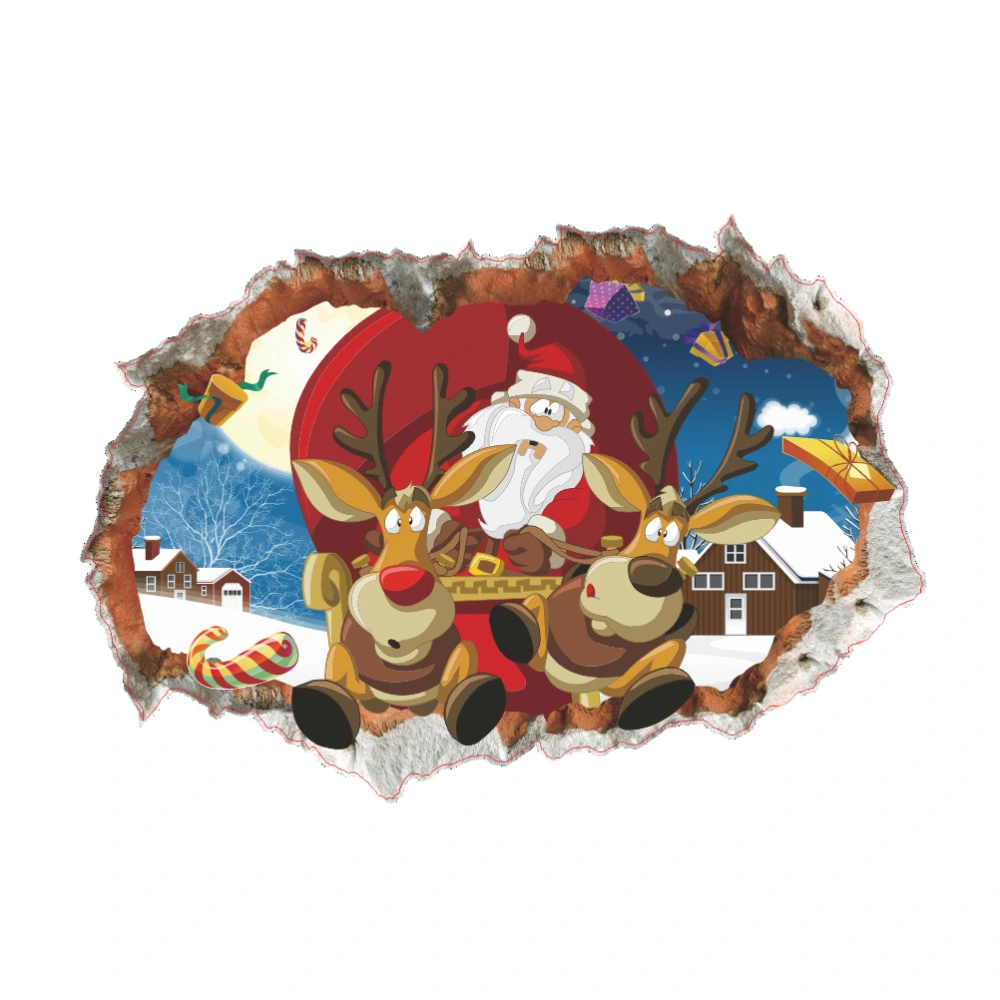 3D Broken Wall Stickers Santa Claus Reindeer Wall Sticker Christmas Decorations for Home Wall Stickers Bedroom Living Room Decor