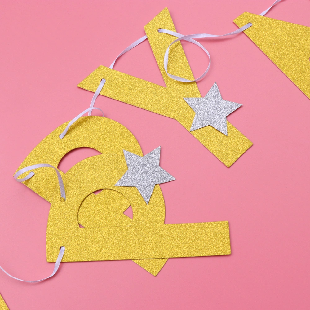 1 Set Glitter Silver Star Bunting Golden HAPPY NEW YEAR Banner Letter Garland Flag New Year Party Layout Props Decoration Party Supplies