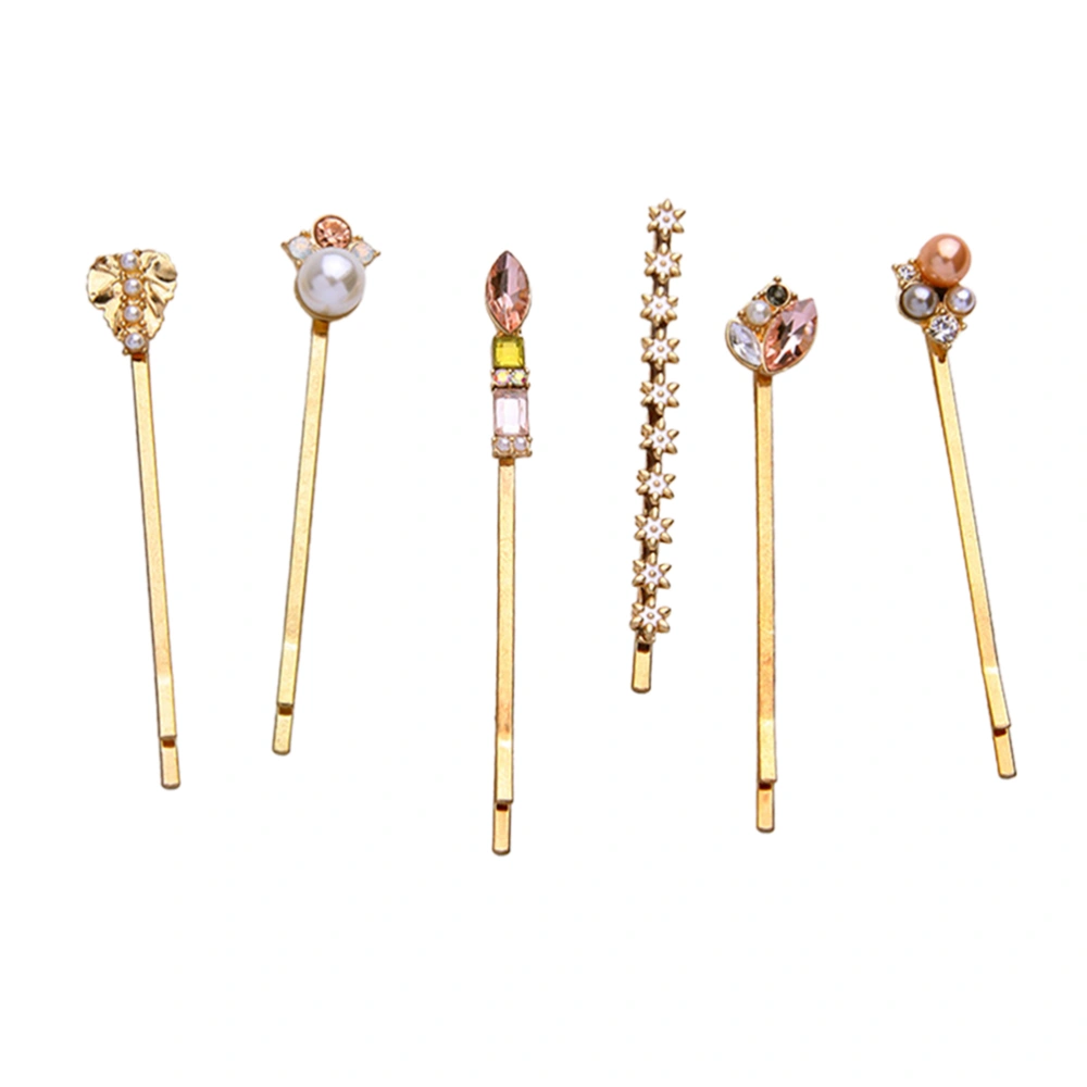 1 Set 6pcs Women Hair Clip Alloy Fashion Hairpins Delicate Pearl Hairpins Hair Accessories for Women Girls (Golden)