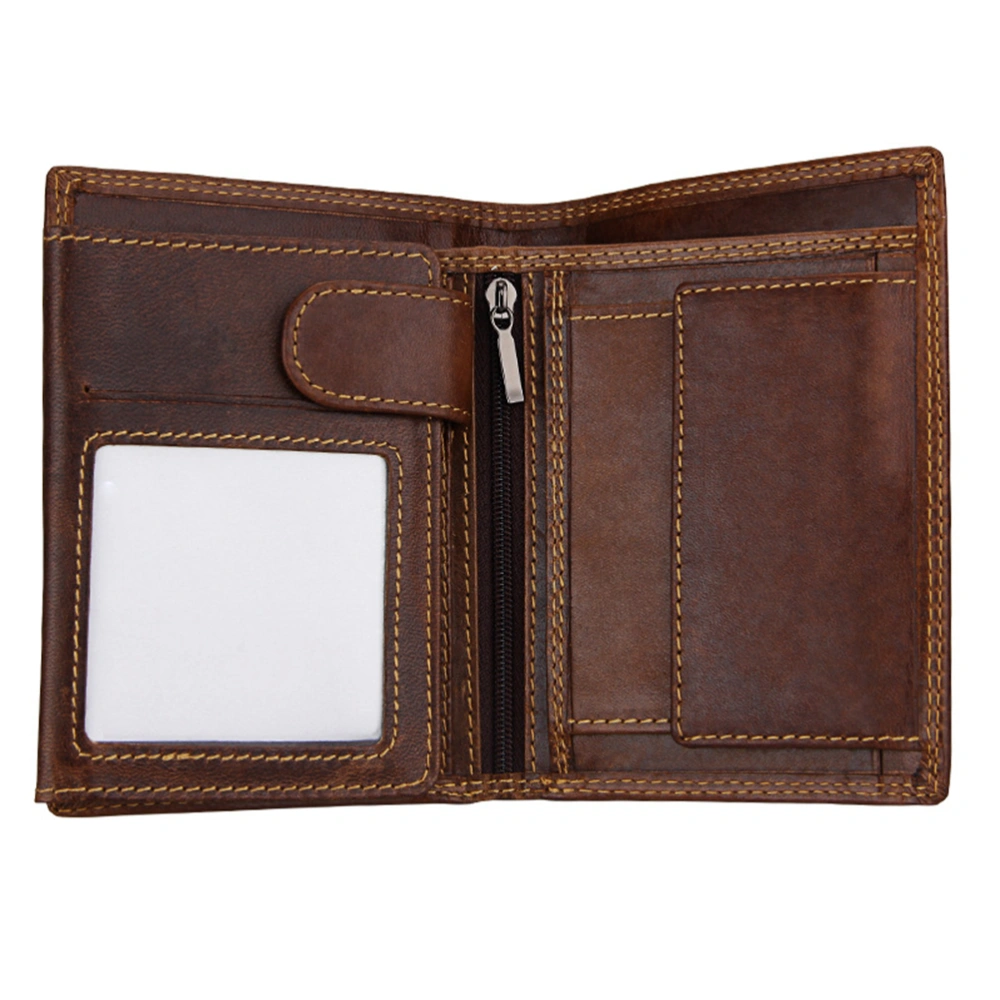 1pc Vintage Leather Men Wallet RFID Blocking Bifold ID Wallet Multifunction Wallet (Coffee)