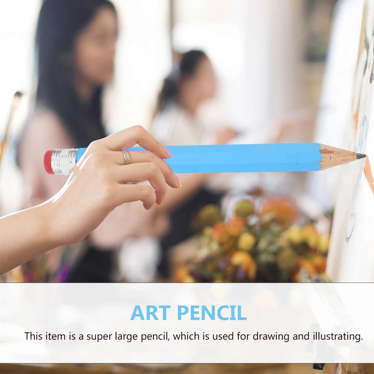 2pcs 35cm Wooden Pencil Large Drawing Writing Painting Mark Pencil Stationery Props (Blue)