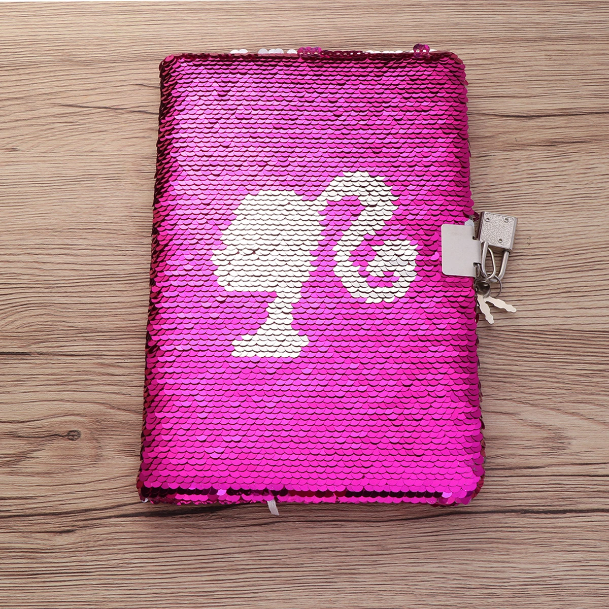 Girl Pattern Sequin Journal Notebook Writing Notebook Planner Personal Diary Organizer with Lock (Silver+Rosy)