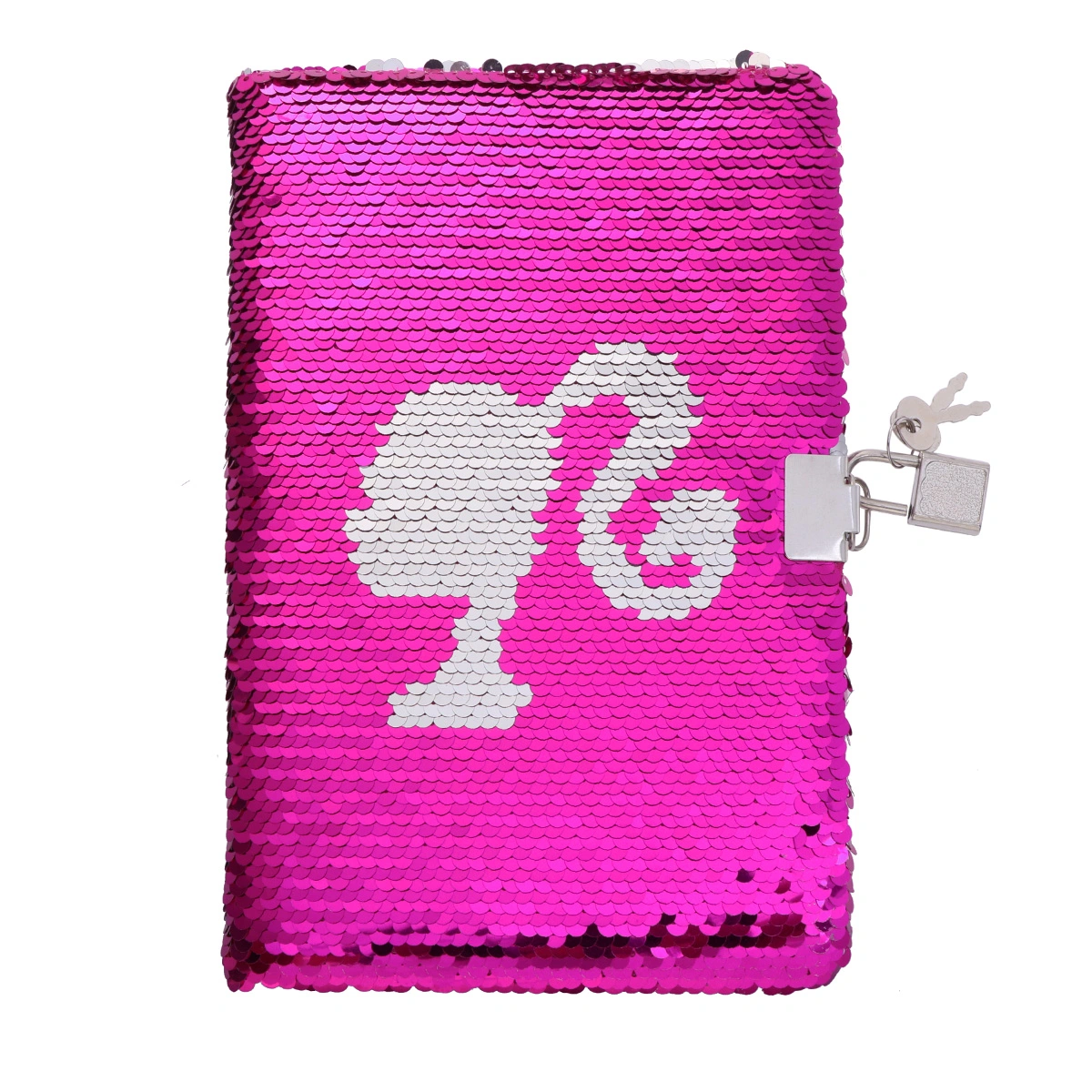 Girl Pattern Sequin Journal Notebook Writing Notebook Planner Personal Diary Organizer with Lock (Silver+Rosy)