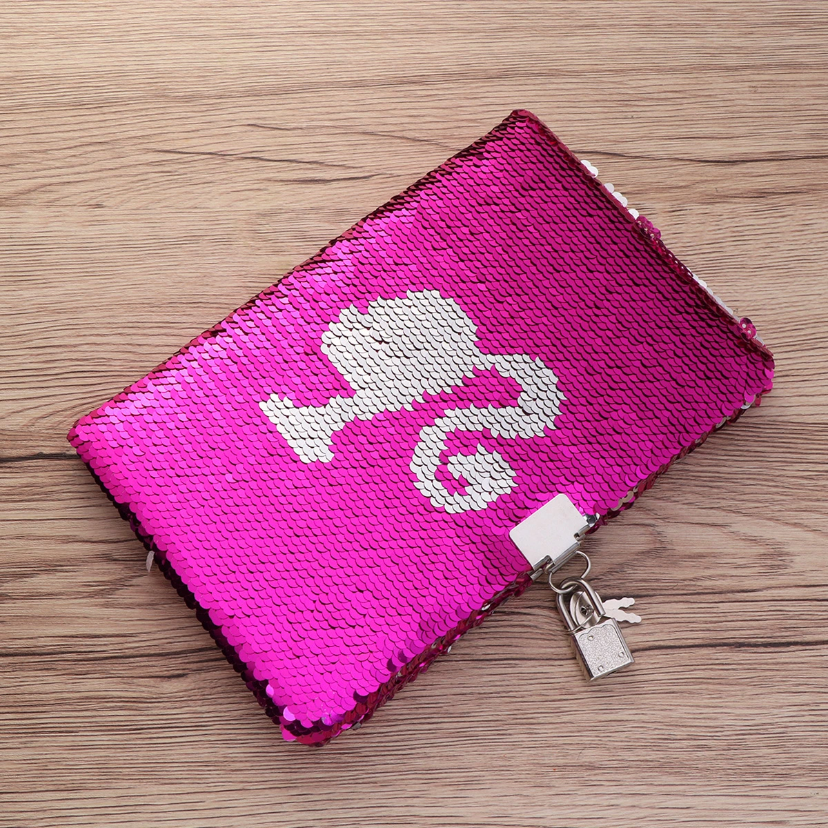 Girl Pattern Sequin Journal Notebook Writing Notebook Planner Personal Diary Organizer with Lock (Silver+Rosy)