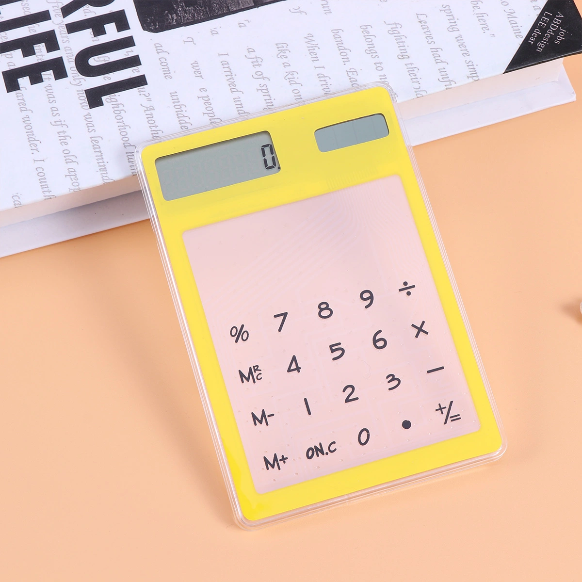 Solar Calculator Transparent Touch Panel with LCD Screen Design School Office Supplies (Yellow)