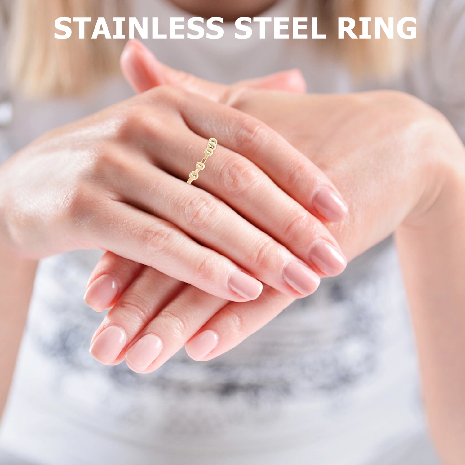 Stainless Steel Fidget Ring Rotatable Beads Ring Anxiety Relief Jewelry Gift