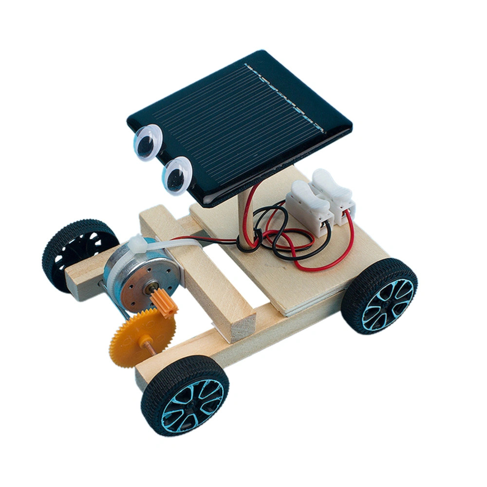 Mini Solar Powered Car Toy Wooden DIY Gadget Assembly Scientific Educational Toy for Kids