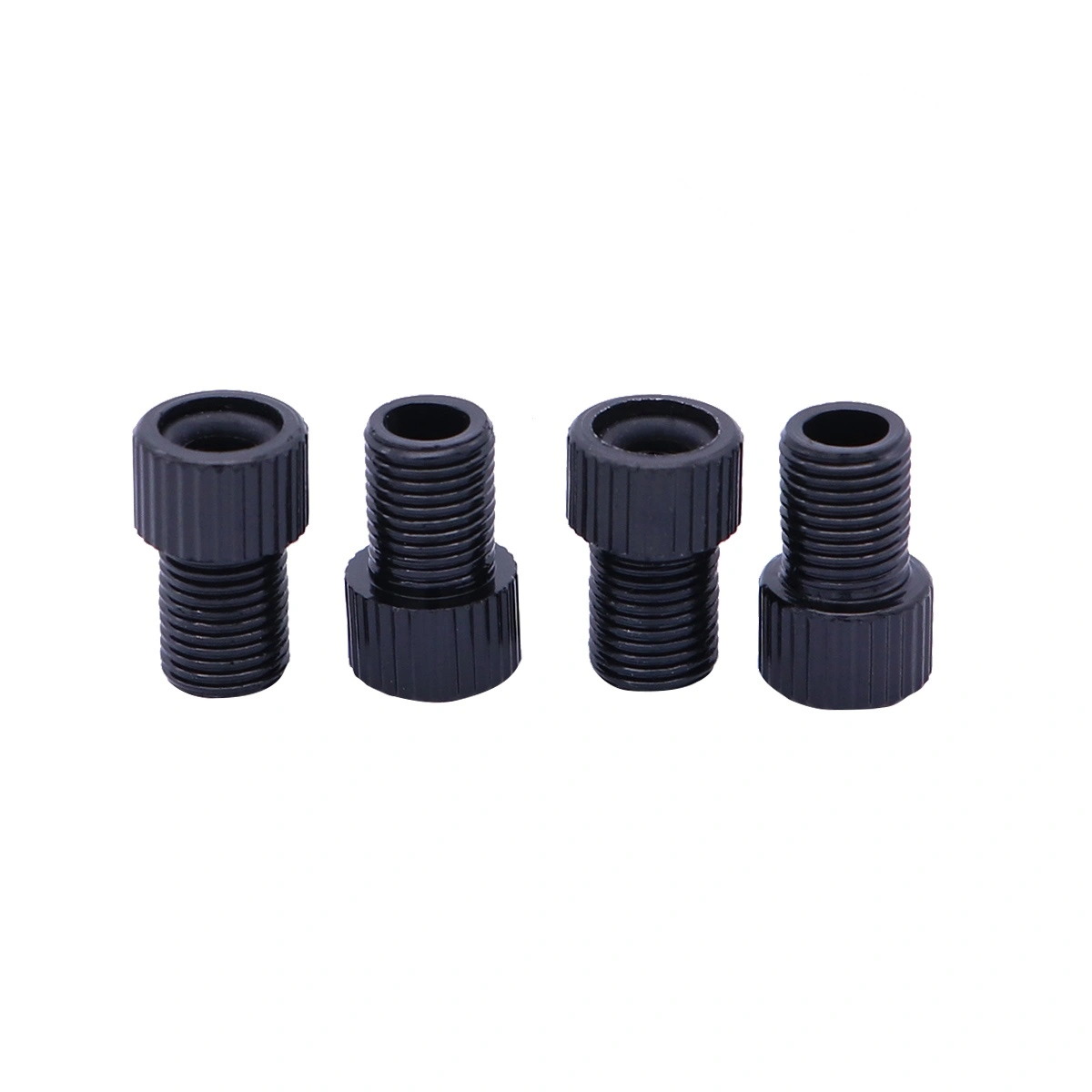 4 PCS Aluminum Alloy French Presta to Schrader Adapters Converters MTB Road Bike Mountain Bike Tube Pump Air Compressor Adapter Repair Tools (Black)