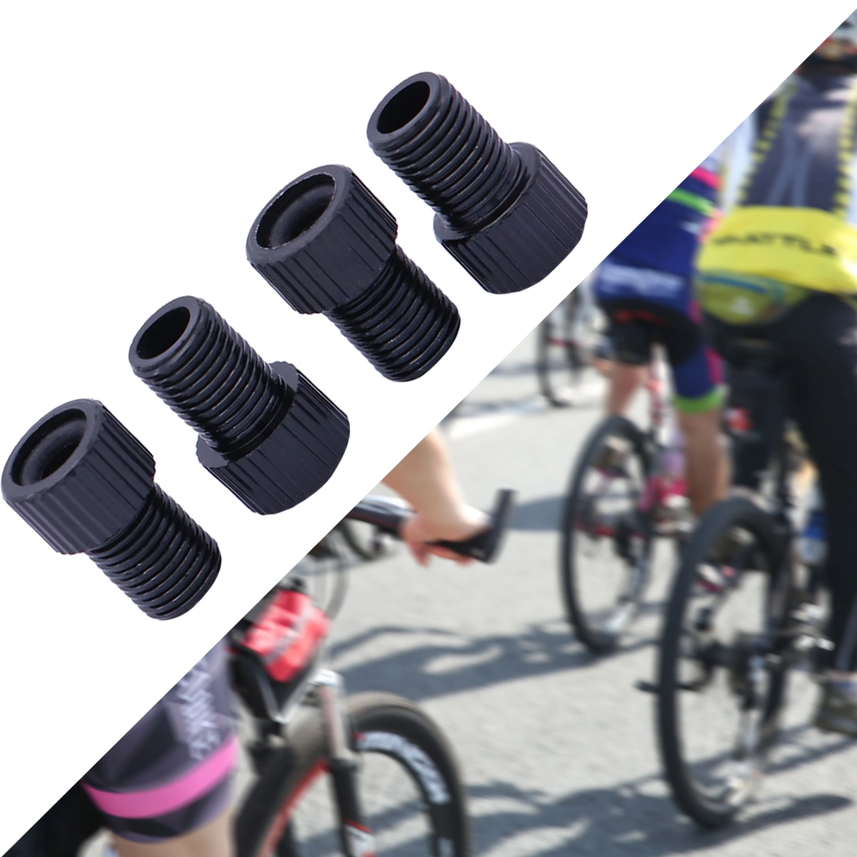 4 PCS Aluminum Alloy French Presta to Schrader Adapters Converters MTB Road Bike Mountain Bike Tube Pump Air Compressor Adapter Repair Tools (Black)