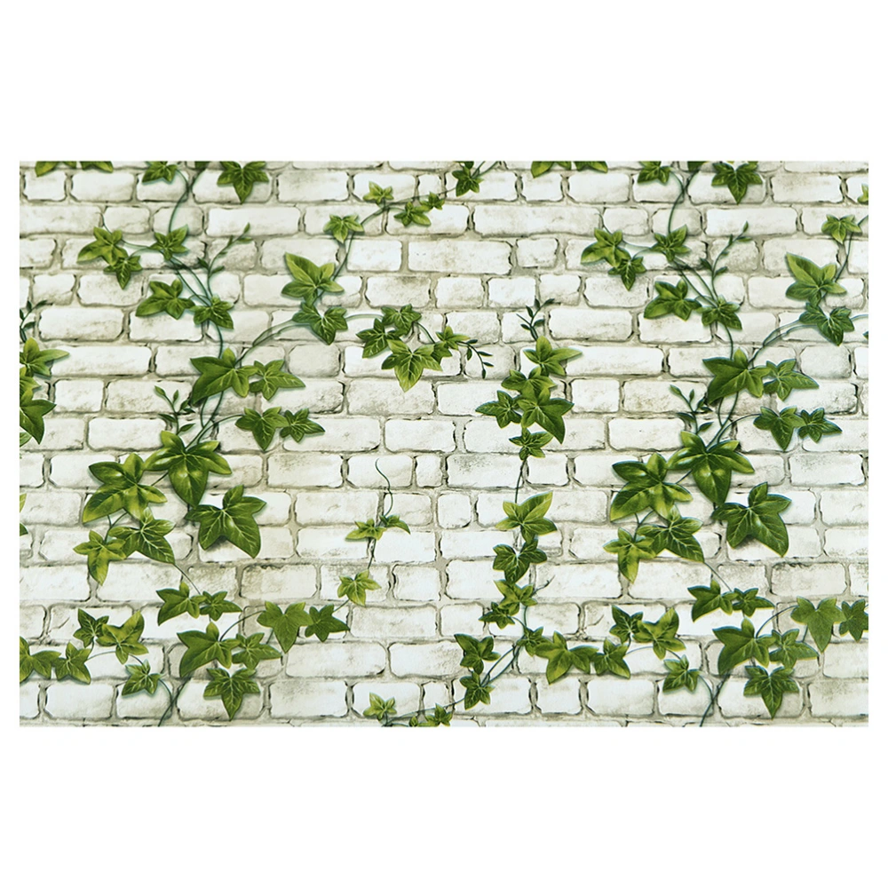 10m Peel and Stick Brick with Green Leaves Wall Sticker PVC Self-Adhesive Wallpaper