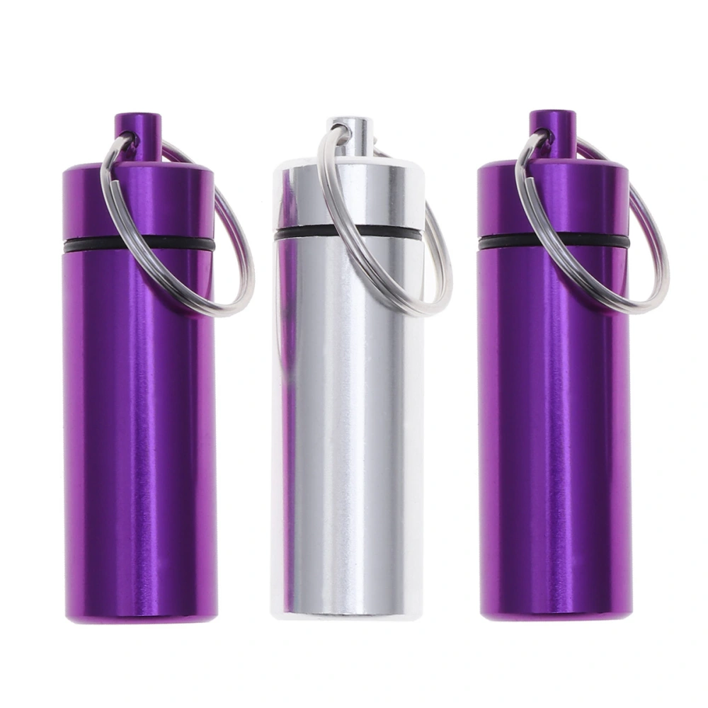 3pcs Mini Aluminum Alloy Keychain Pill Bottle Holder Waterproof Single Pill Case Box (Random Color)