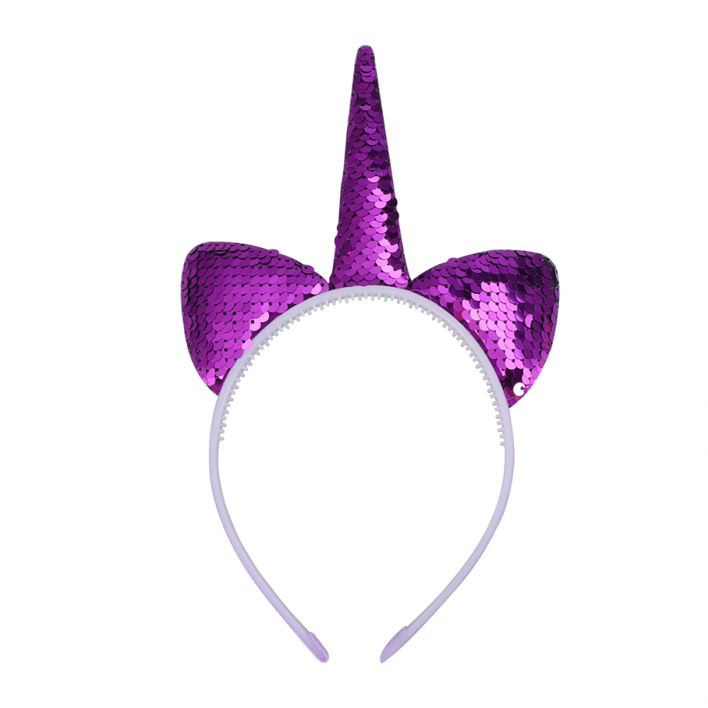 Unicorn Headband Paillette Hair Shining Hair Accessory for Kid and Party (Purple)