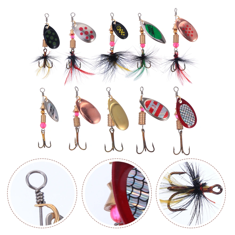 10pcs Sequin Fishing Lures Spinnerbait Hard Metal Baits with Tackle Box