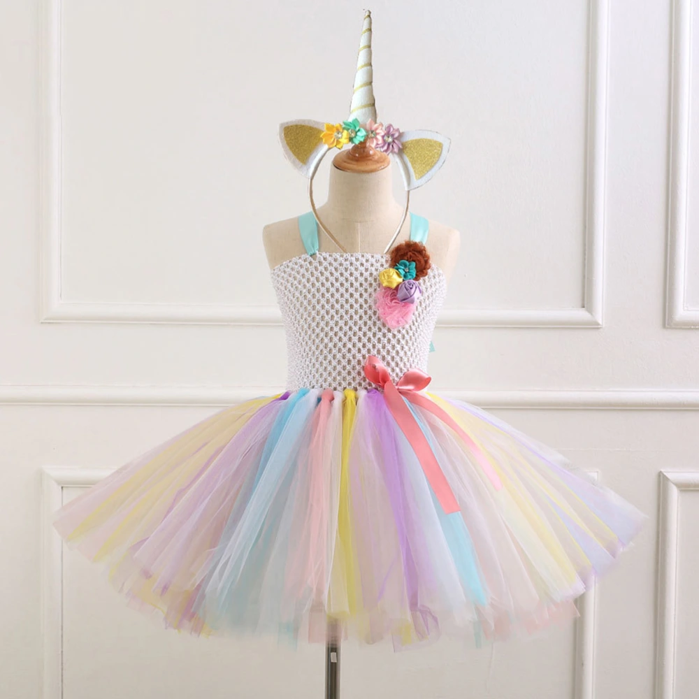 Kids Rainbow Dress Baby Girl Costume Ballet Skirt for Carneval Party Dacing Performance Christmas Unicorn Headwear and Rainbow Dress Set - 8-9Y (Hairband and Dress)(White)