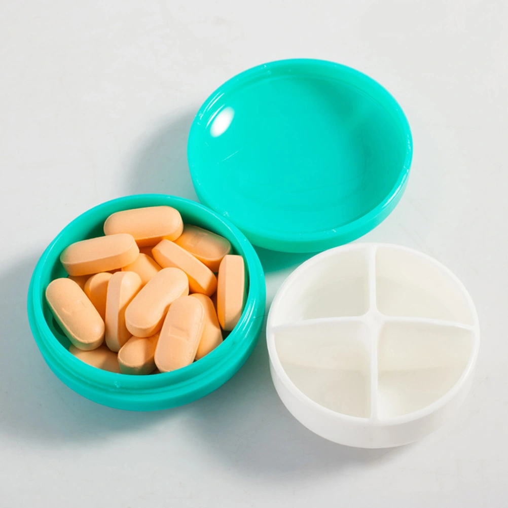 Outdoor Camping Travel Portable Round Pills Box Case with Removable 4 Slots Drug Seal Storage Container Holder (Random Color)