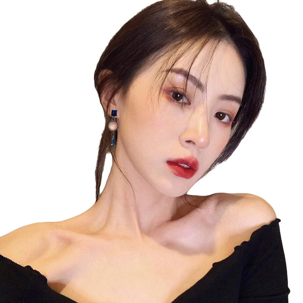 Geometric Crystal Earrings Silver Needle Simple Ear Danglers Exquisite Ear Drops Jewelry for Woman