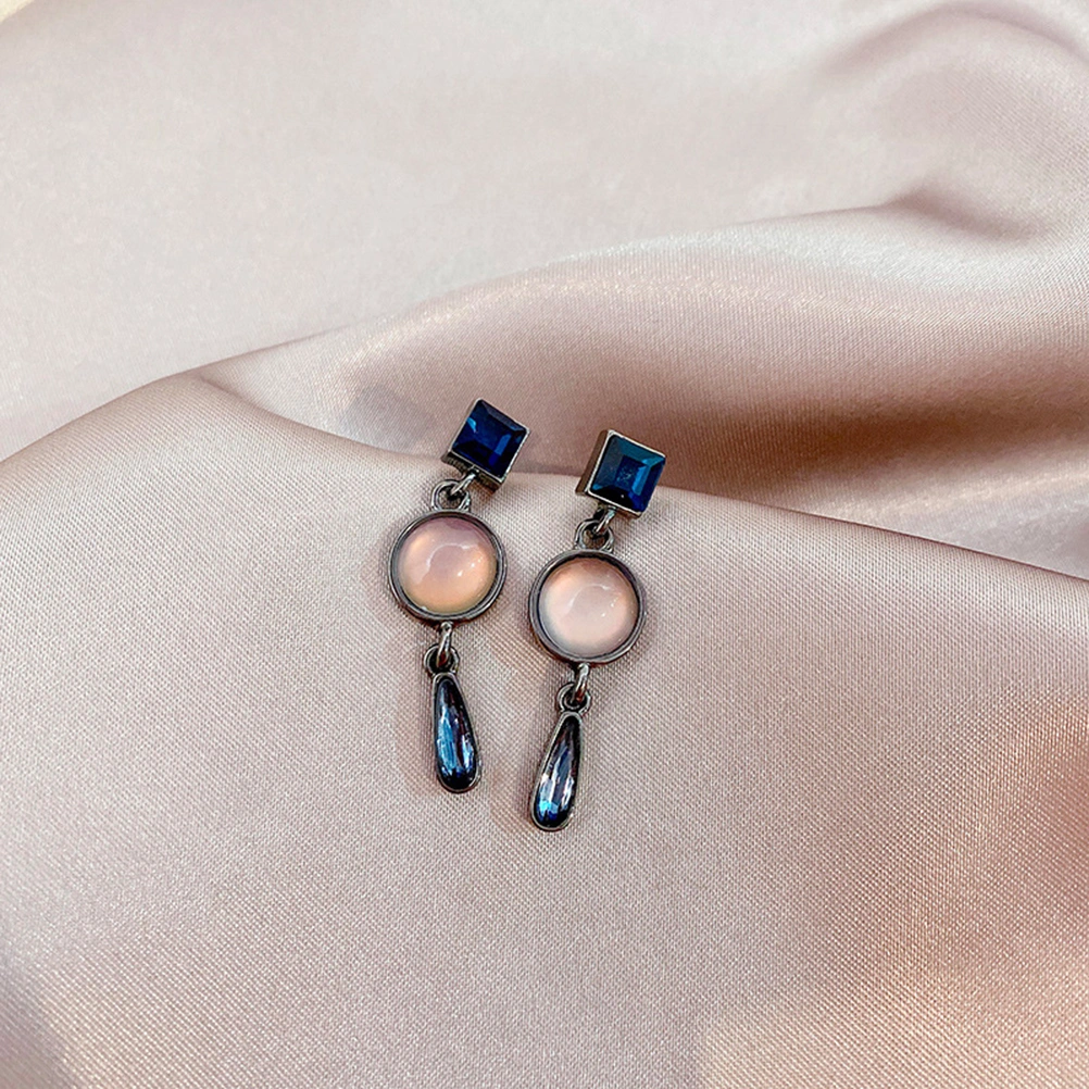 Geometric Crystal Earrings Silver Needle Simple Ear Danglers Exquisite Ear Drops Jewelry for Woman