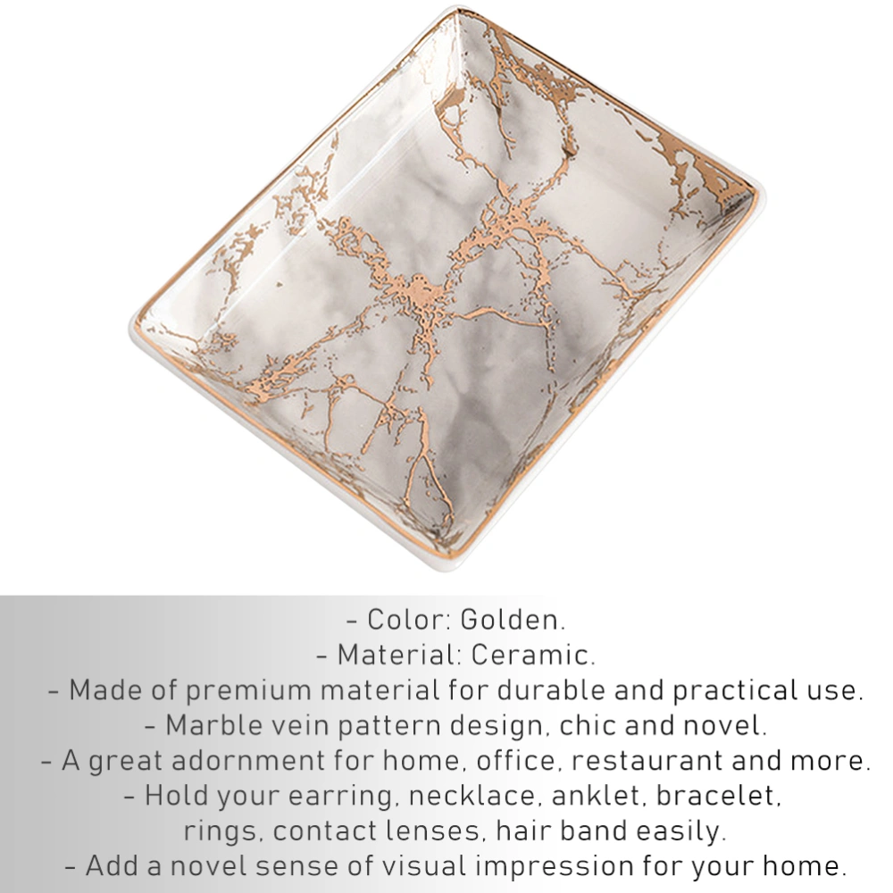 Ceramic Jewelry Tray Marble Vein Pattern Storage Plate Creative Jewelry Display Plate Golden Size S (Golden Vein)