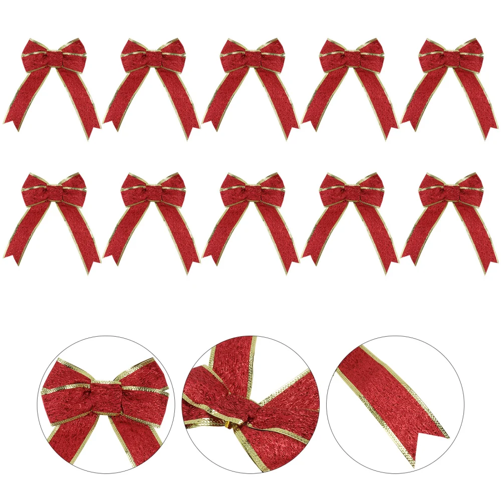 10Pcs Christmas Adornments Xmas Tree Bowknots Pendants Christmas Decors (Red)