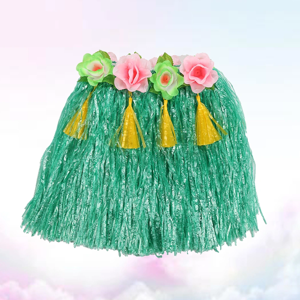 Thickened Elastic Hawaiian Grass Hula Skirt Dance Dresses Flowered Hula Skirts Bonfire Dress Luau Party Favors for Kids(Green)