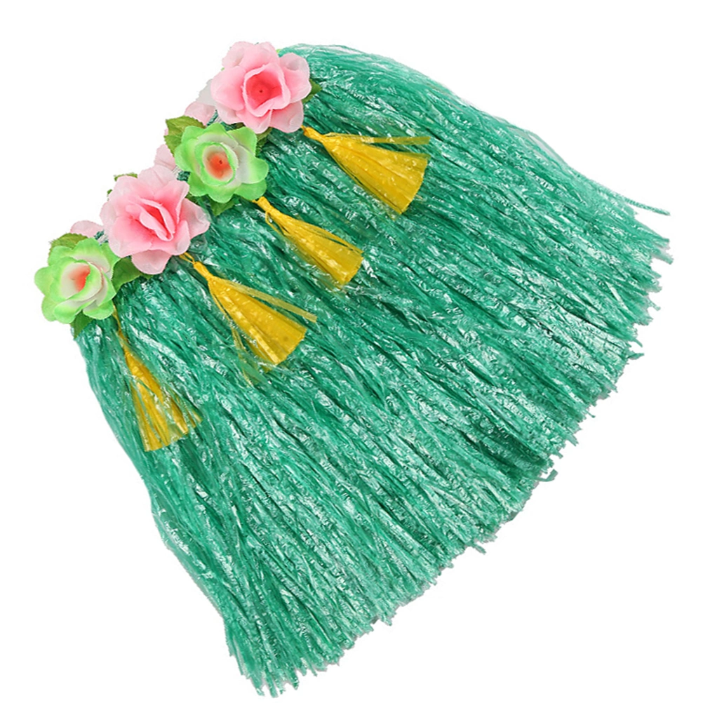 Thickened Elastic Hawaiian Grass Hula Skirt Dance Dresses Flowered Hula Skirts Bonfire Dress Luau Party Favors for Kids(Green)