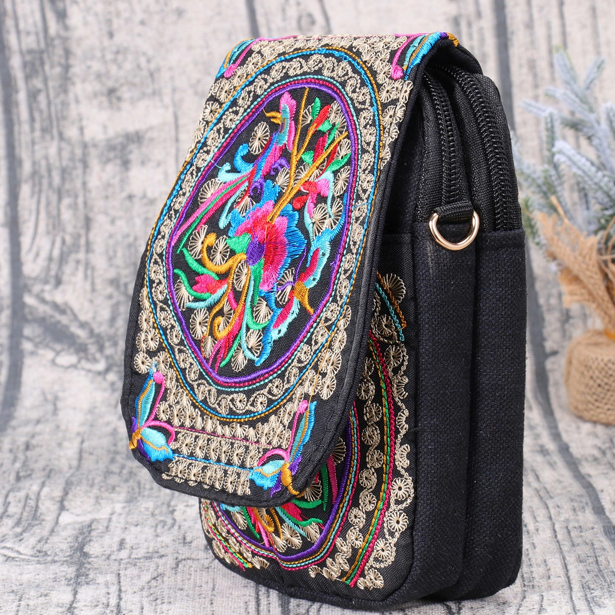 Ethnic Style Phone Bag Clamshell Shoulder Bags Embroidered Crossbody Bag for Girl Ladies