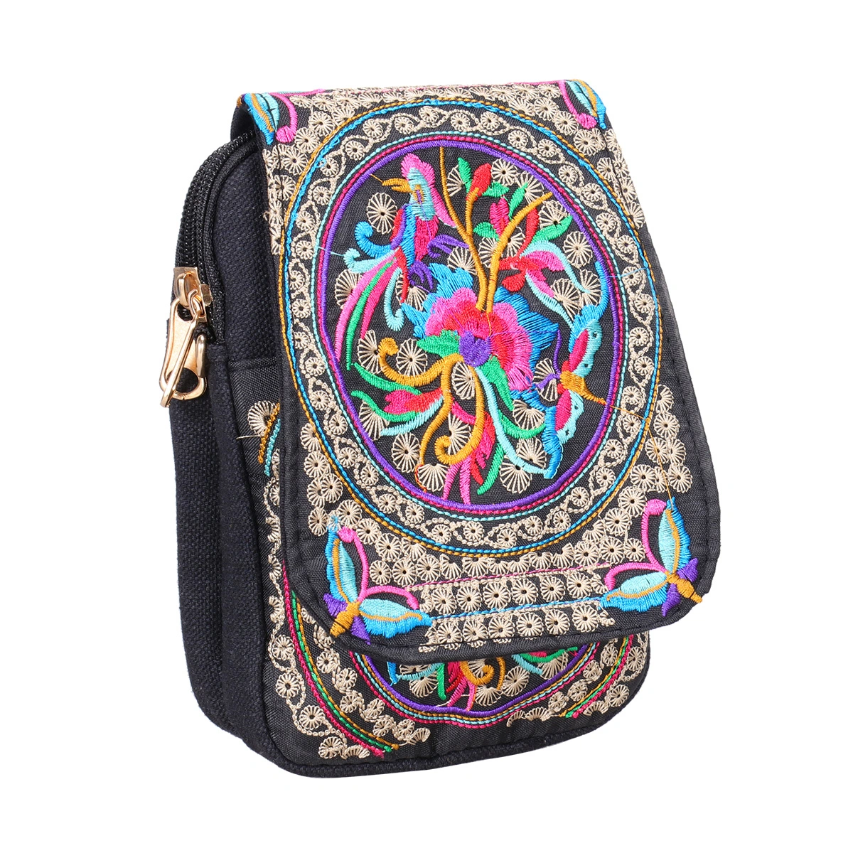 Ethnic Style Phone Bag Clamshell Shoulder Bags Embroidered Crossbody Bag for Girl Ladies