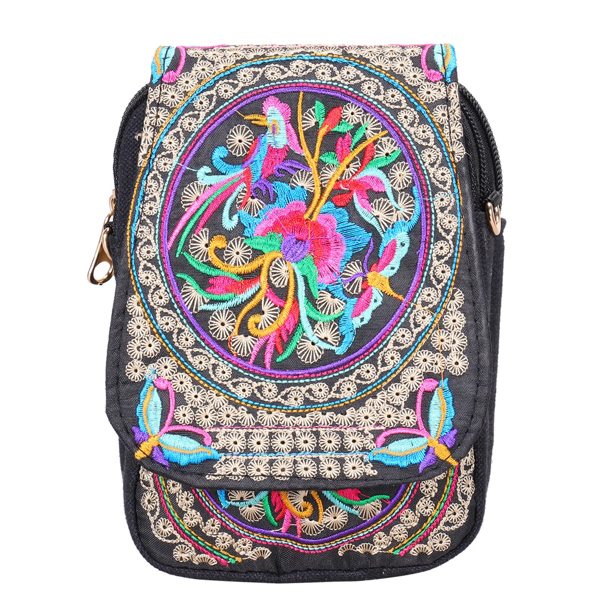 Ethnic Style Phone Bag Clamshell Shoulder Bags Embroidered Crossbody Bag for Girl Ladies