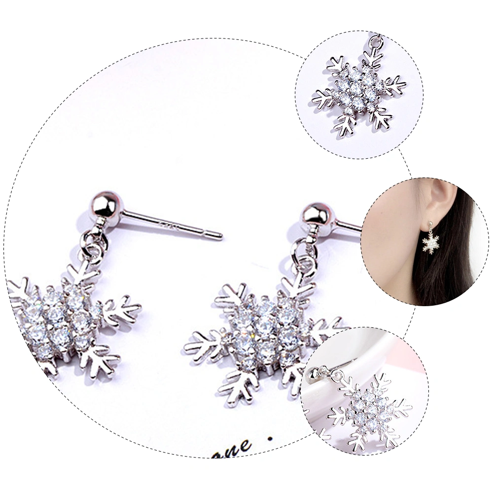1 Pair of Christmas Earrings Snowflake Shape Ear Drop Diamond-studded Ear Stud