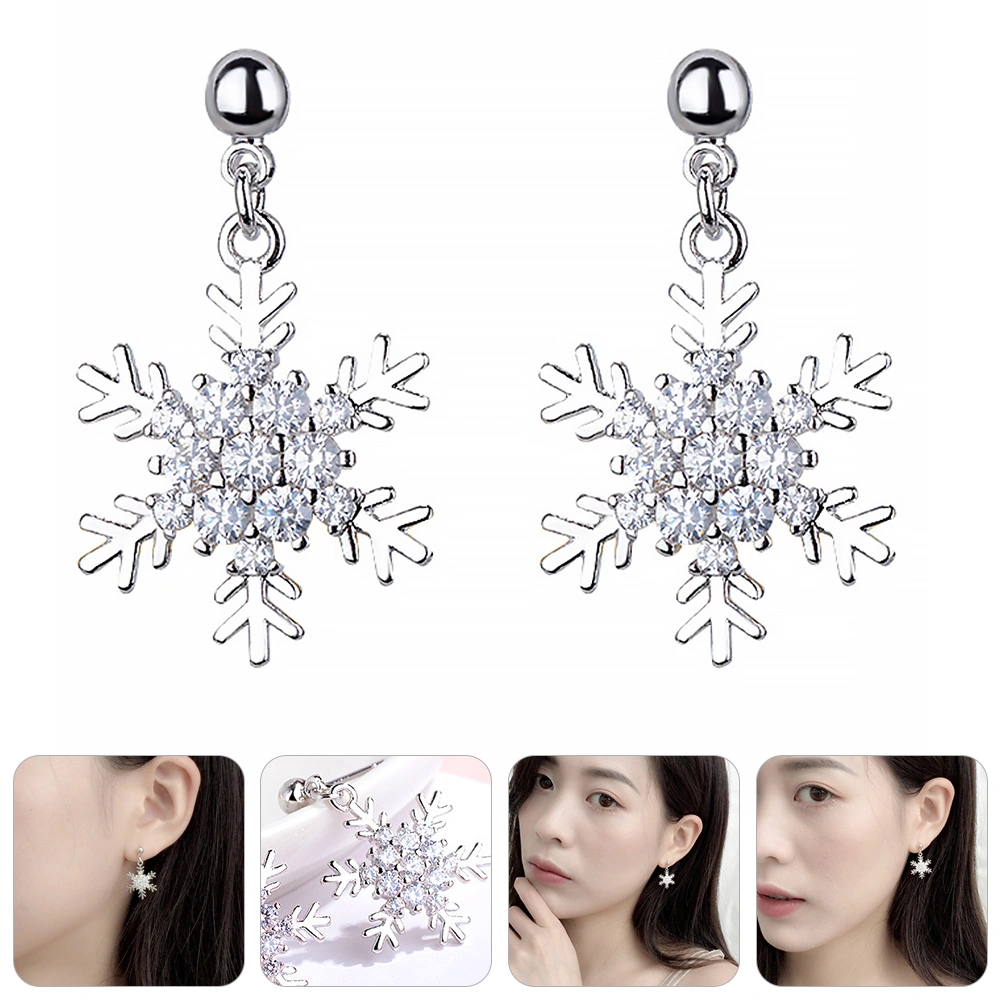 1 Pair of Christmas Earrings Snowflake Shape Ear Drop Diamond-studded Ear Stud