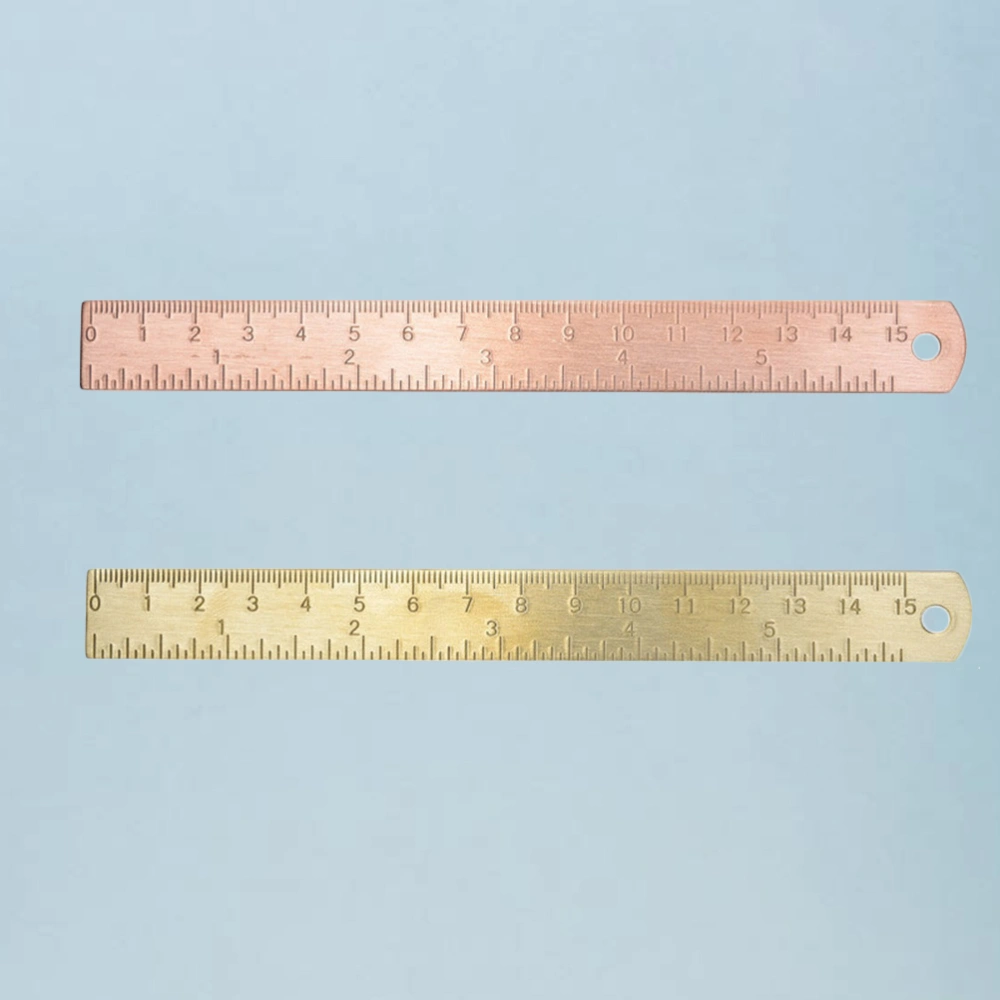 2pcs Vintage Ruler Brass and Ruler Double Scale Ruler for Home School Office (1pc 150mm Brass Ruler and 1pc 150mm Ruler)