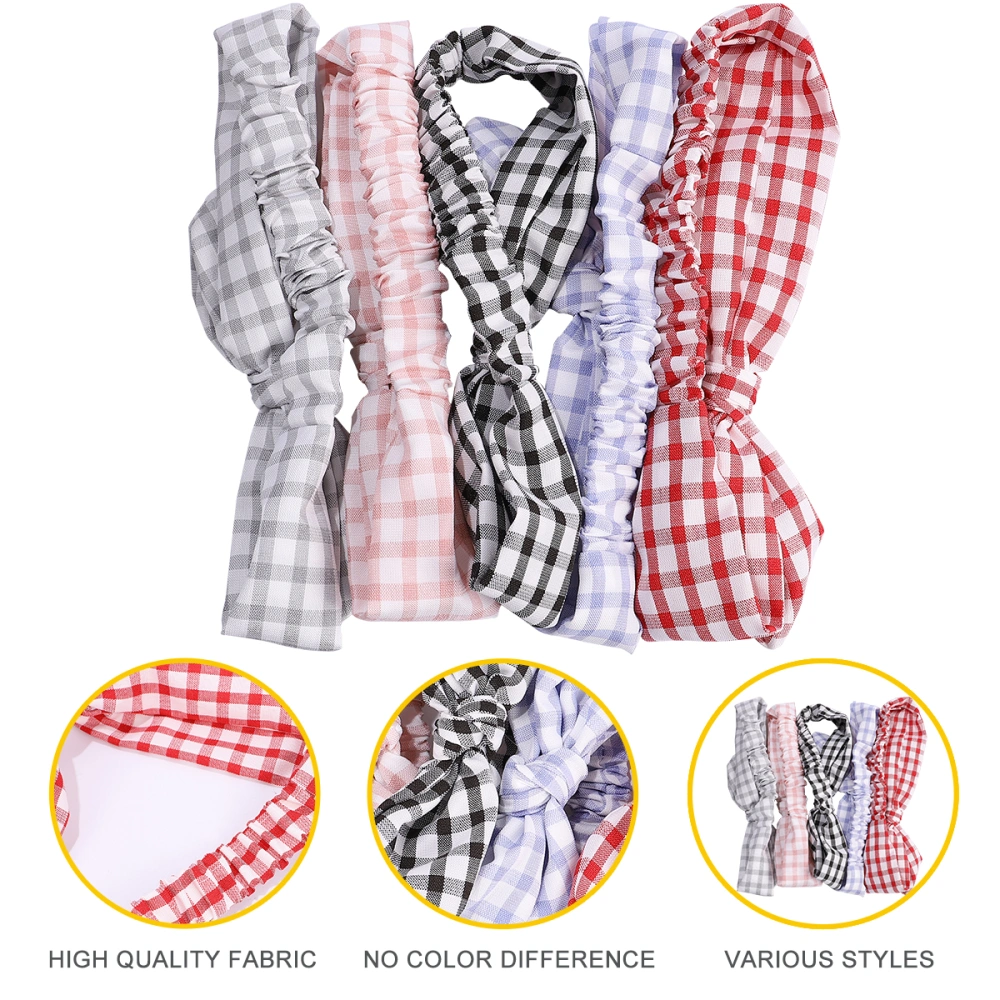 5pcs Korean Version of The Bowknot Sports Headband Plaid Pattern Design Elastic Rabbit Ear Headband