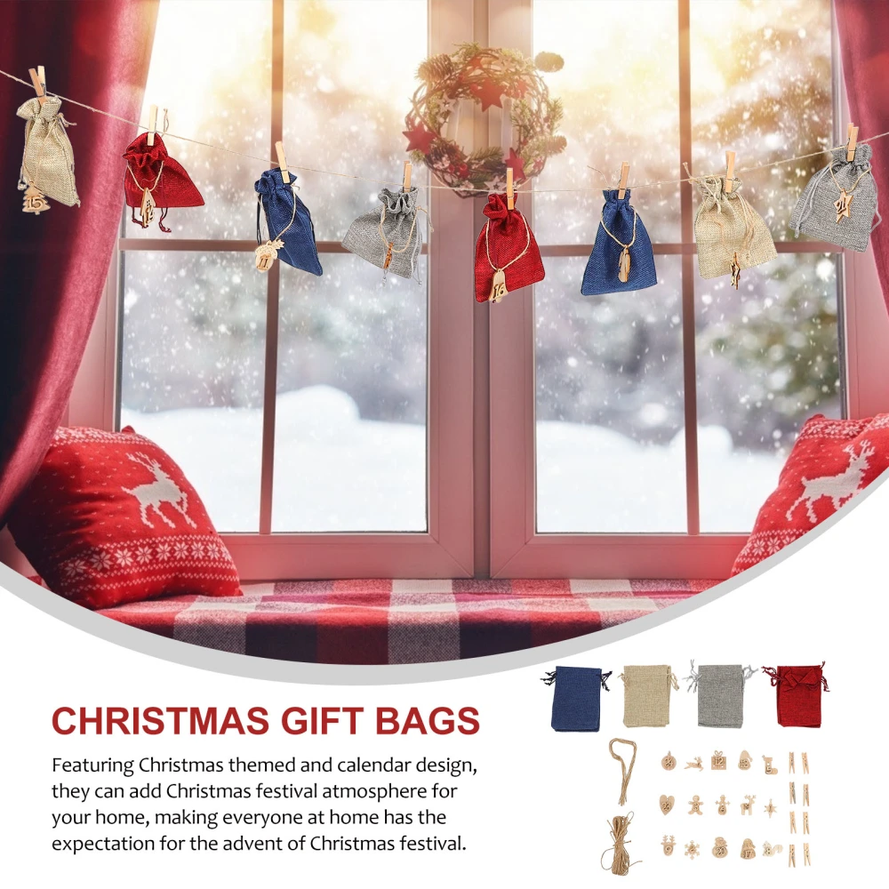 1 Set Xmas Gift Bags Advent Calendars Xmas Creative Drawstring Bags Xmas Decor