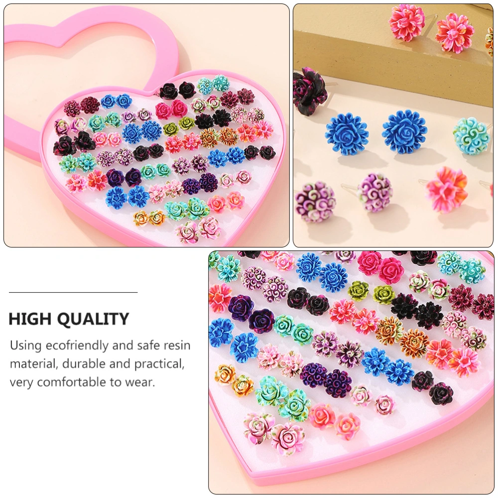 1 Set Resin Flower Ear Studs Retro Flower Earrings Plastic Earpins for Girls