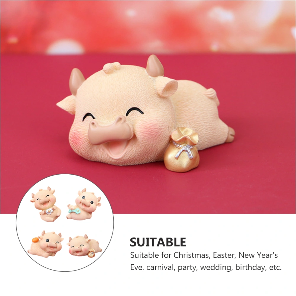 4Pcs Adorable Cattle Cake Decor Creative Baking Ornament Art Crafts(Mixed Color)