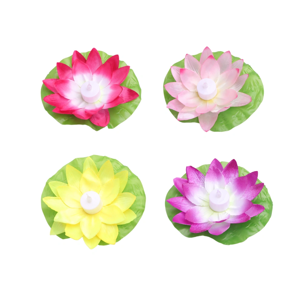 4pcs LED Floating Lotus Lights Blessing Wishing Light Pool Lake Decor for Festival