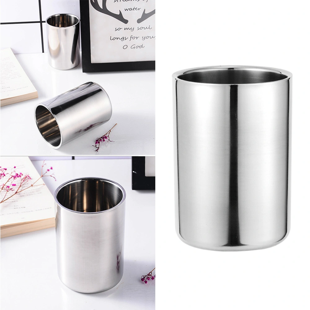 1pc Stainless Steel Double Layers Water Cup Wine Cup Household Toothbrush Gargle Cup (280ml Silver)