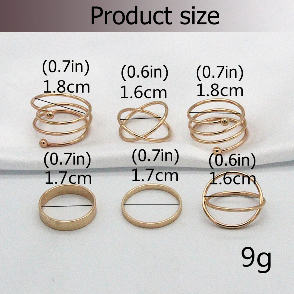 6pcs of One Set Geometric Ring Fashion Cross Circle Joint Ring Creative Finger Ring Jewelry for Woman Girl (Free Size)