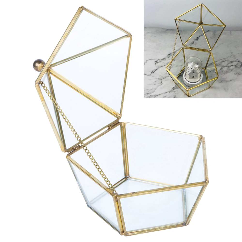 Pentagon Geometric Ring Box Unique Wedding Favor Party Decorations Glass Gift Holder Jewelry Storage Box