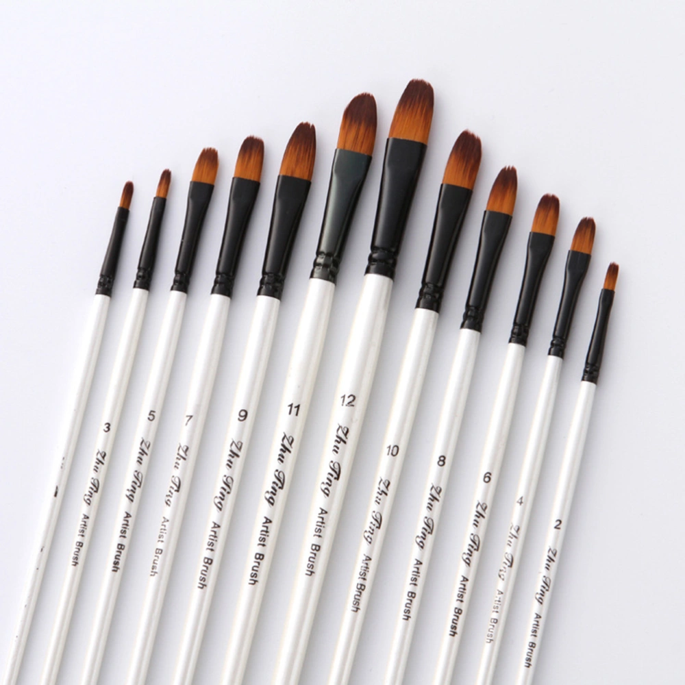 12 Pcs Professional Paint Brush Round Pointed Tip Nylon Hair Artist Brush for Acrylic Watercolor Oil Painting (White)