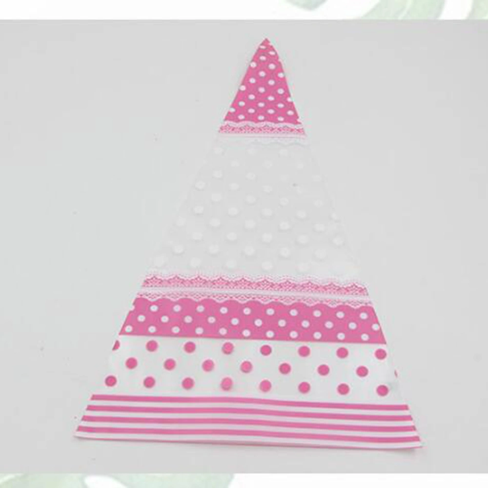 100pcs Triangle Candy Packing Bags Cookies Biscuits Snacks Packaging Bags with Ties (Pink)