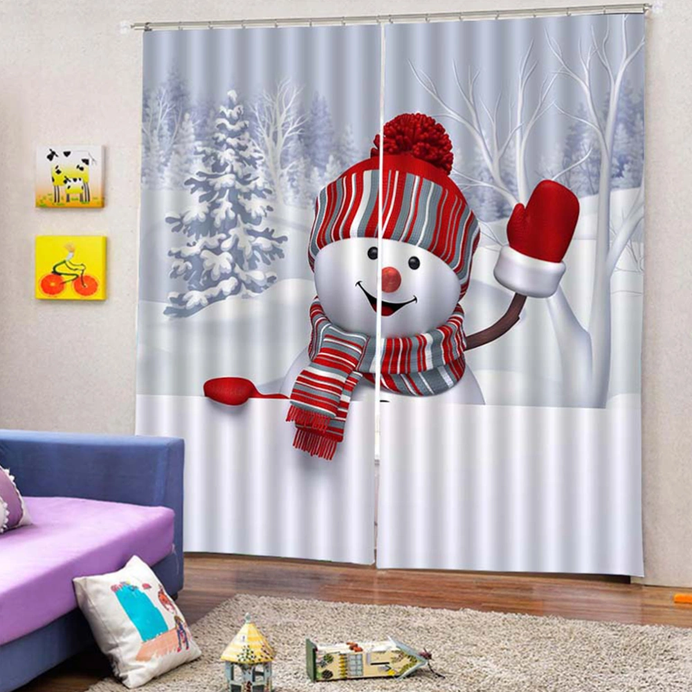 3D Snowman Curtain Christmas Waterproof Curtain Blackout Curtain Sheer Bedroom Living Room Hotel Decoration