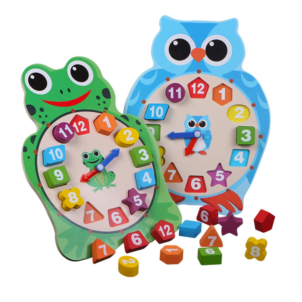 Baby Toddlers Toy Cartoon Animal Design Colorful Wooden Clock Time 1-12 Numbers Early Learning Educational Toy Gift for Little Boys Girls (Owl)