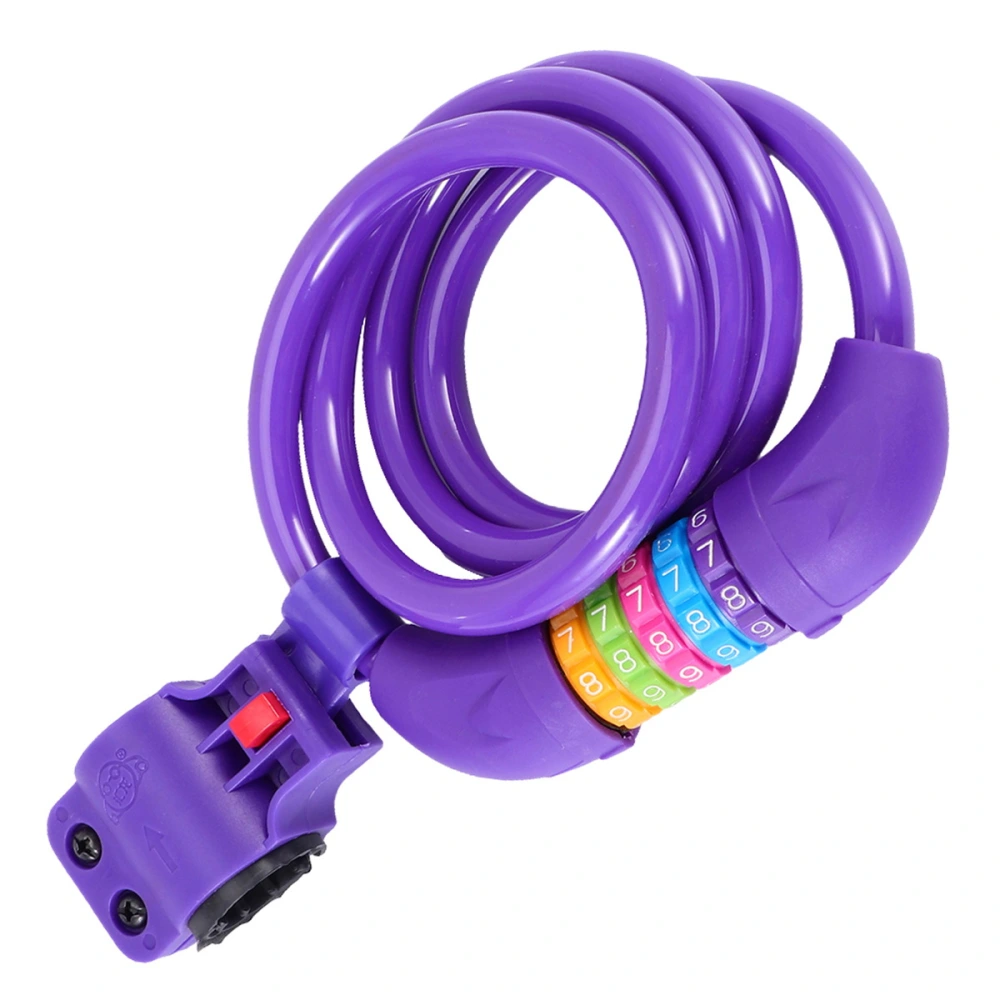 1.3m High Security Anti-theft 5 Digit Combination Steel Wire Bike Motorbike Code Lock Anti-theft Cable Lock Spiral Lock (Purple)