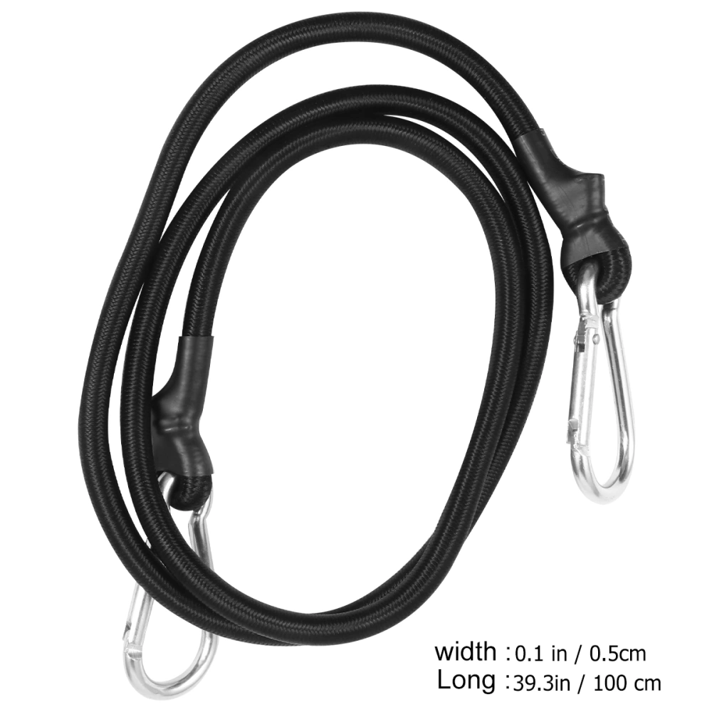 1m Bundling Rope with Carabiner Hook Motorcycle Luggage Straps Elastic Rope Strap Shelf Electric Car Tied Rope Outdoor Tool Riding Accessories (Black)