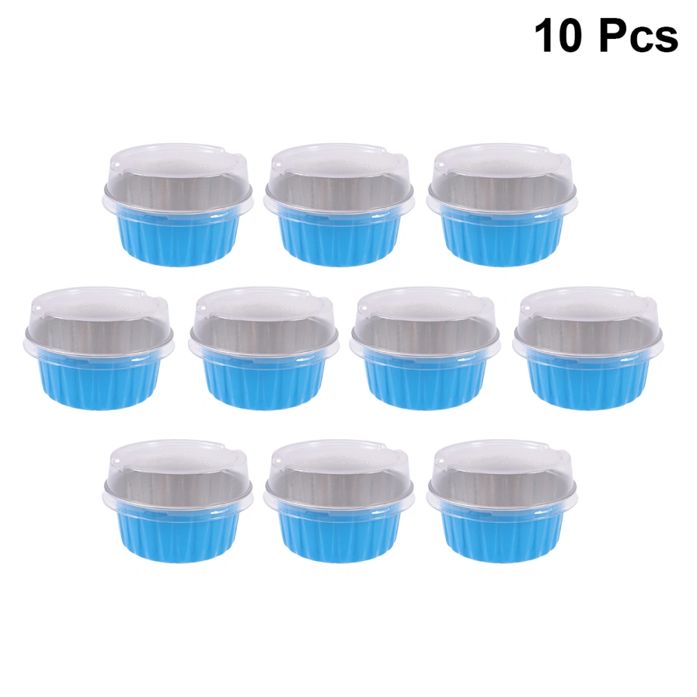 10Pcs 125ml Aluminum Foil Baking Cup Heat Resistant Cake Cups Pastry Muffin Molds Cupcake Liners Ramekins for Dessert Kitchen (Blue)